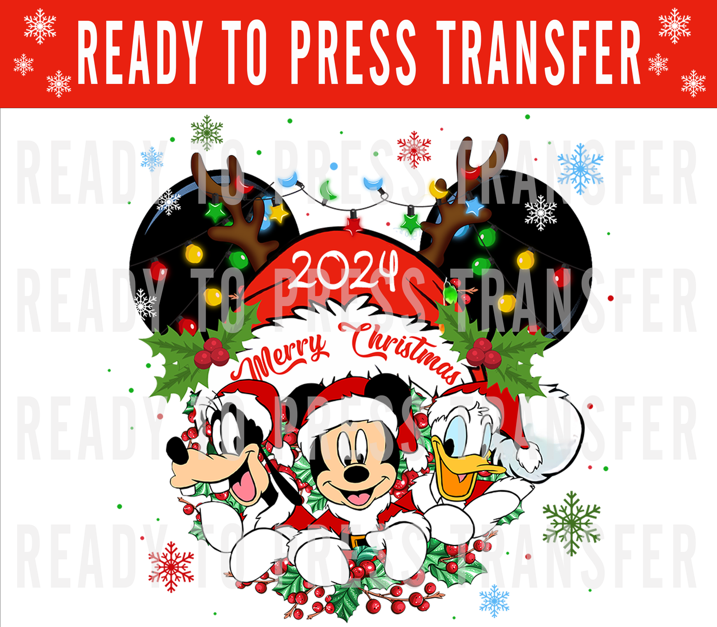 disney christmas shirt decal - 2024 mickey head christmas iron on decal - ready to press iron on decal