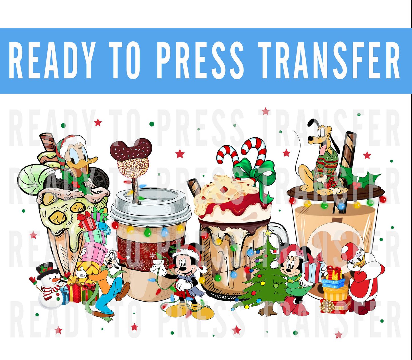 Mickey and Co Hot Cocoa Coffee Christmas Decal Transfer - Ready To Press Mickey Decal - Transfers For Shirt - Disney Transfer