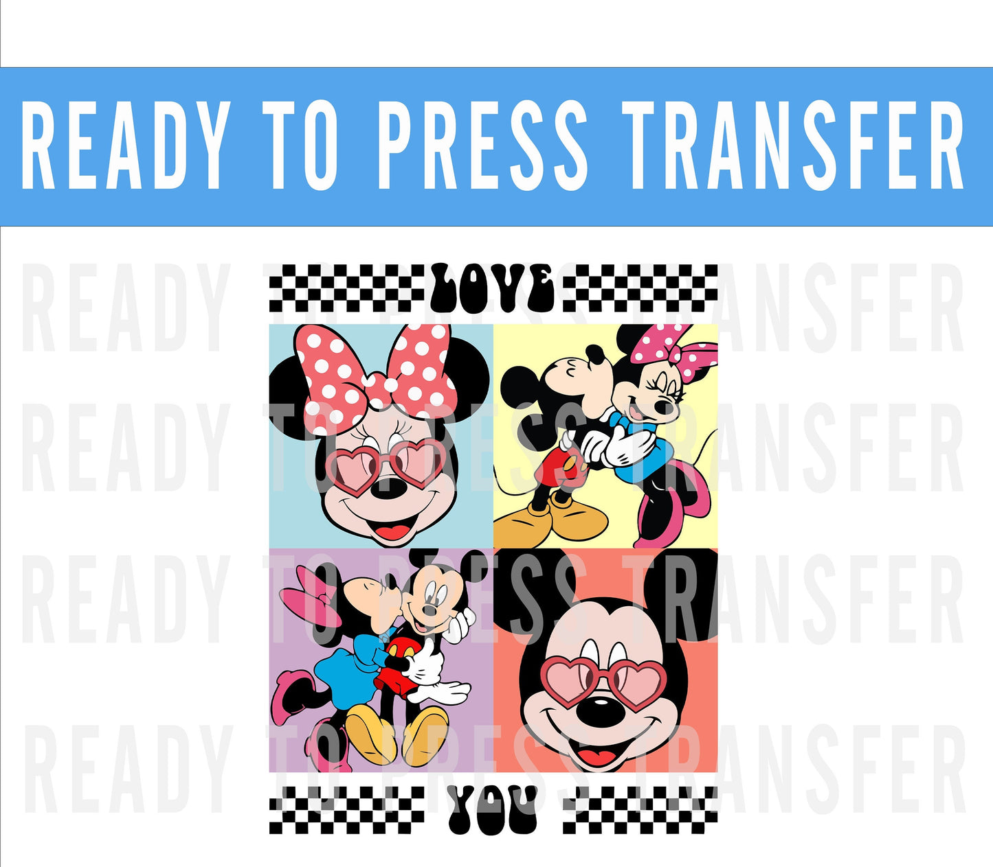 Valentines Mickey Minnie Love You DTF Decal Transfer - Ready To Press - Transfers For Shirts - Valentines Disney DTF Transfers