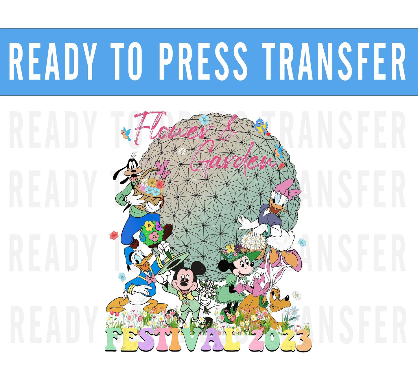 Disneys Epcot Garden Festival Ready To Press Iron On Decal DTF Transfer - Epcot Floral Decal Transfers - Epcot Iron On Decal Transfer