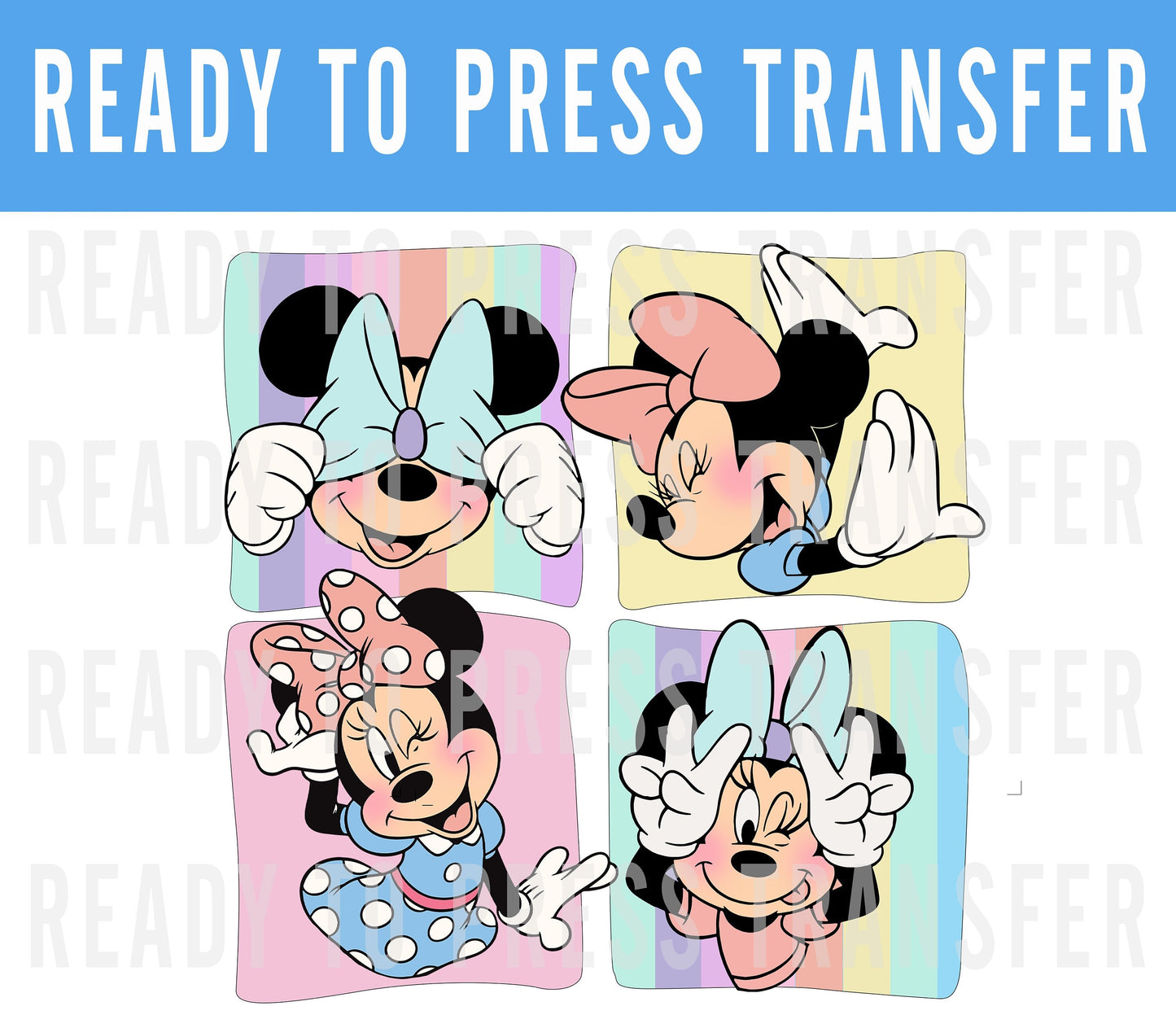 Minnie Pastel Color DTF Decal Transfer - Ready To Press - Transfers For Shirts - Minnie Retro Disney DTF Transfers