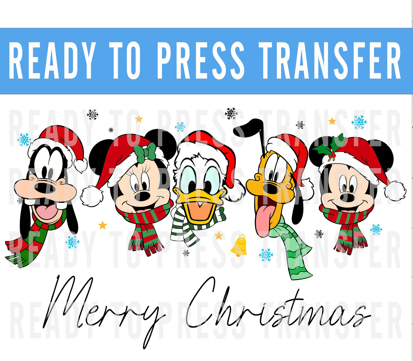 Merry Christmas Mickey and Co Transfer - Ready To Press - Decals For Shirts - Very Merry Christmas Disney Transfers - Mickey Design Transfer