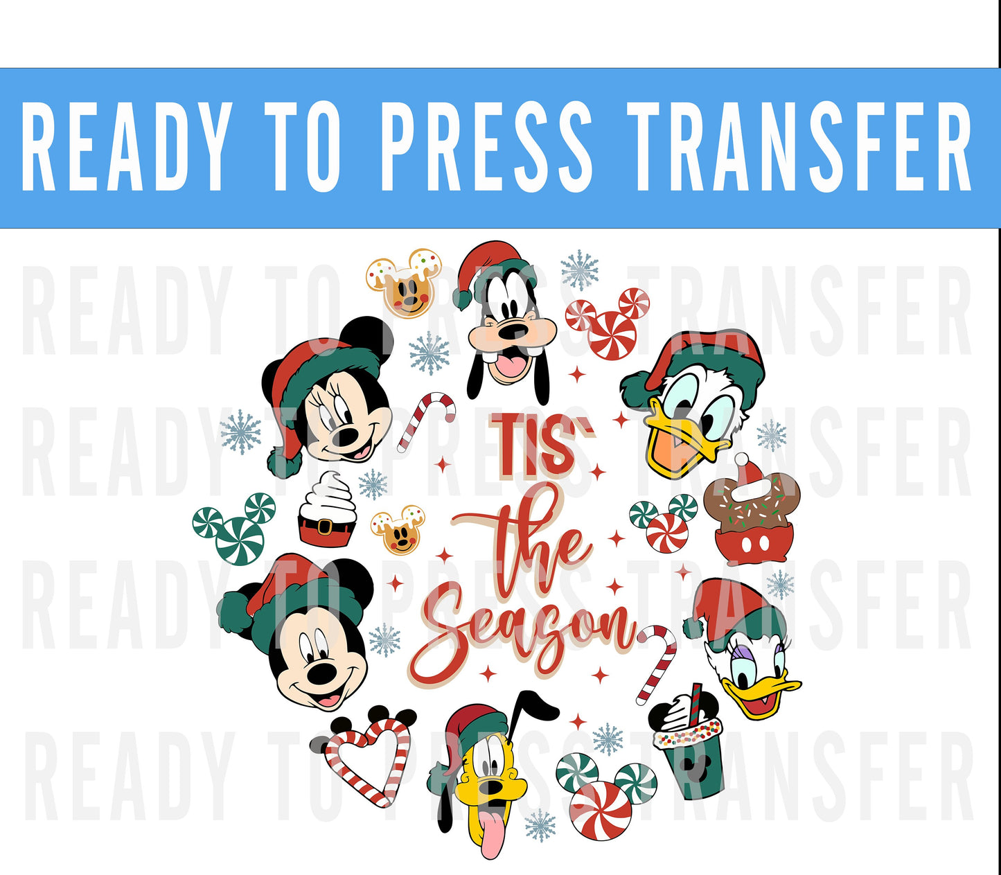 Tis The Season Mickey Christmas Decal Transfer - Ready To Press Decal - Transfers For Shirt -Merry Christmas Disney Transfer