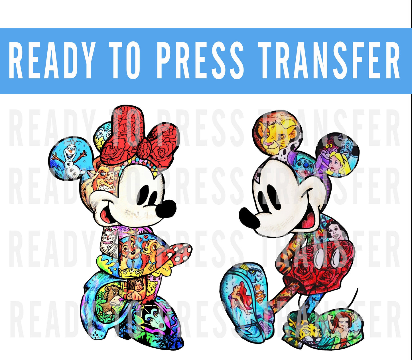 Disney Watercolor Transfer - Ready To Press - Transfers For Shirts - Disney Transfers - Mickey Design Transfer - DTF Decal Transfers