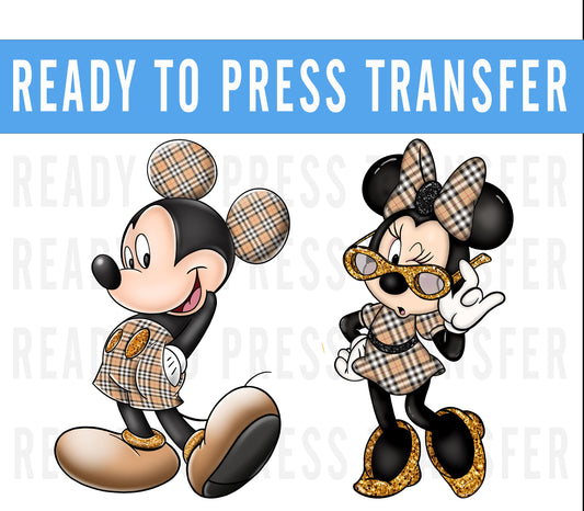 Disney Brown and Cream Plaid DTF Transfer - Ready To Press -Transfers For Shirts -Disney Transfers -Mickey Design Transfer - Decal Transfers