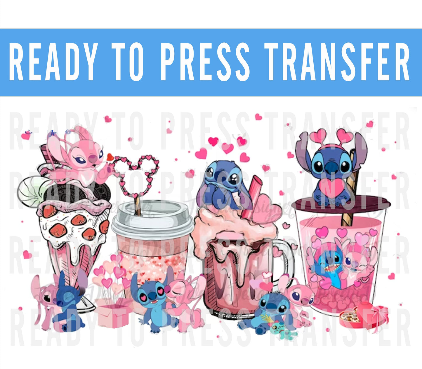 Valentines Stitch Hot Cocoa Transfer - Ready To Press - Transfers For Shirts - Valentines Disney Transfers - Valentines Stitch DTF Decal