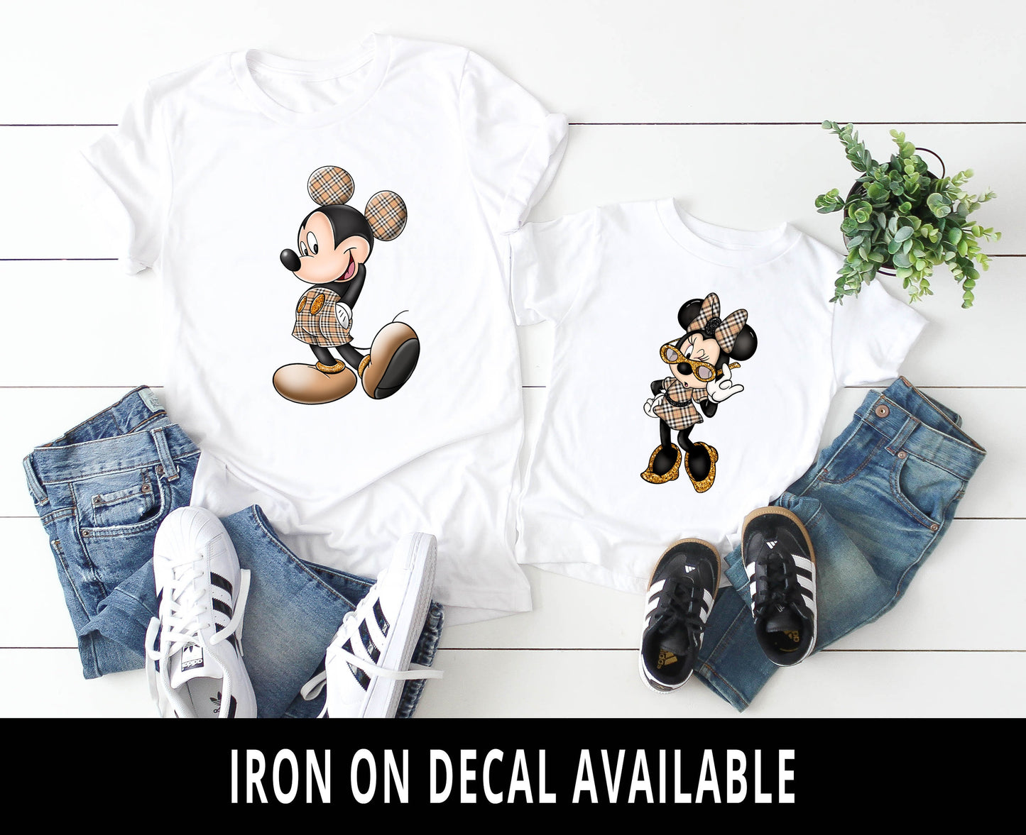 Disney Brown and Cream Plaid DTF Transfer - Ready To Press -Transfers For Shirts -Disney Transfers -Mickey Design Transfer - Decal Transfers