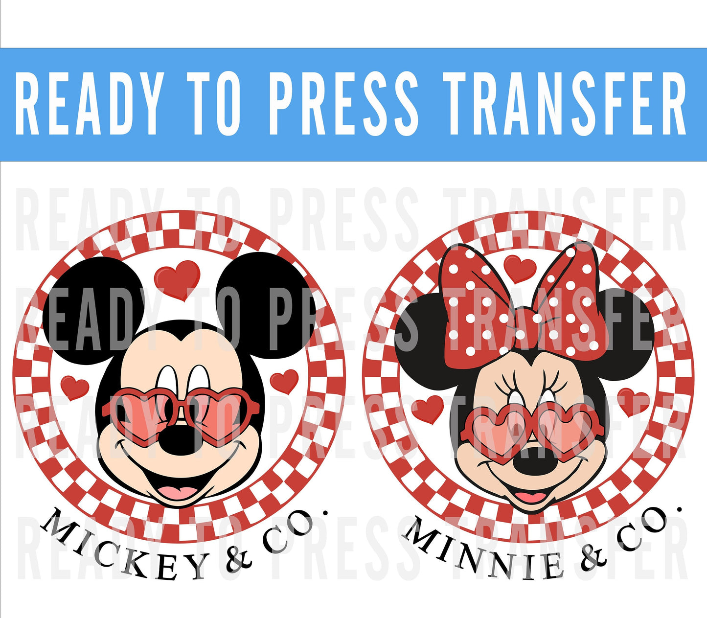 Valentines Minnie Mickey Retro Checkered Transfer - Ready To Press - Transfers For Shirts- Valentines Disney Transfers -Valentines DTF Decal