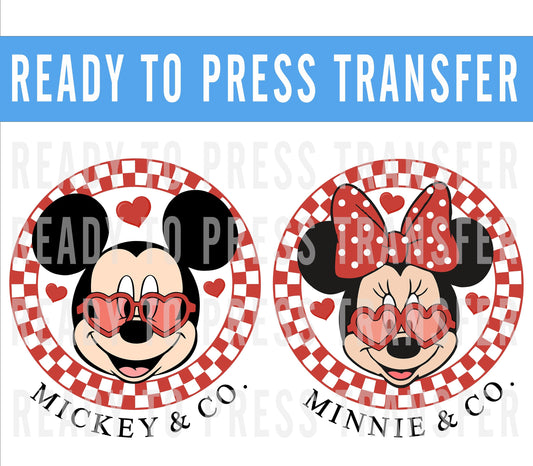 Valentines Minnie Mickey Retro Checkered Transfer - Ready To Press - Transfers For Shirts- Valentines Disney Transfers -Valentines DTF Decal