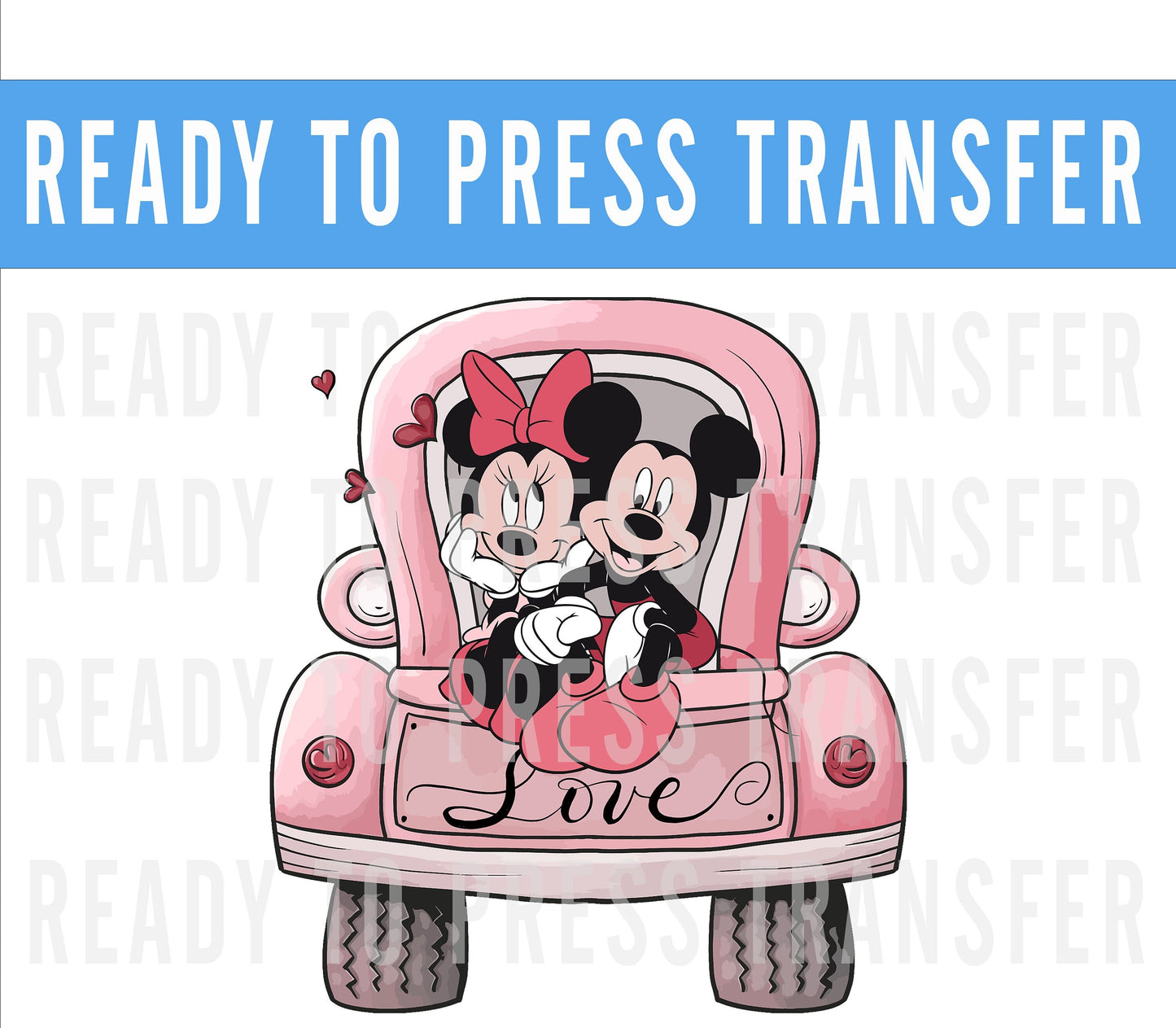 Valentines Minnie Mickey Love Car DTF Decal Transfer - Ready To Press - Transfers For Shirts - Valentines Disney DTF Transfers