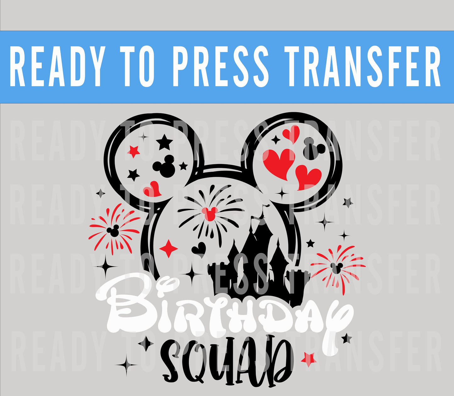 Birthday Squad Girl Boy Disney Iron On DTF Transfer Decal - Disney Iron On - Screenprint Transfer Decal - Ready To Press