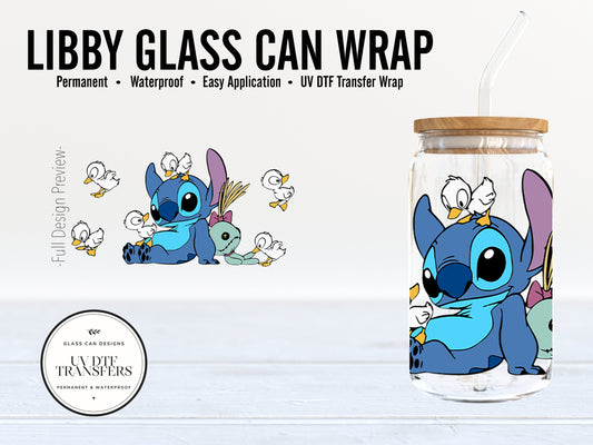 Disney Stitch Easter Libby Glass Can Wrap UV Dtf Vinyl Cup Wrap 16oz. Glass Can Tumbler | Permanent Adhesive UV DTF Vinyl | Ready to Apply