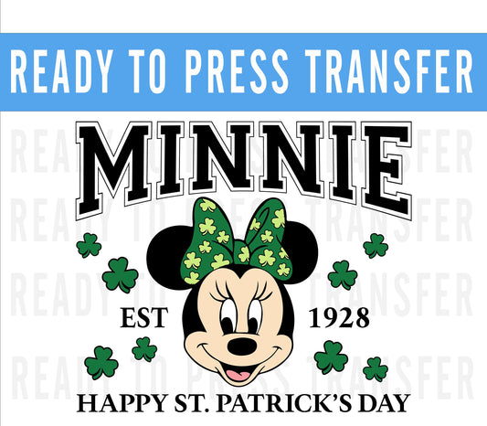 St Patricks Day Minnie Retro Transfer - Ready To Press - Transfers For Shirts - St Patricks Day Disney Transfers - Mickey Design Transfer