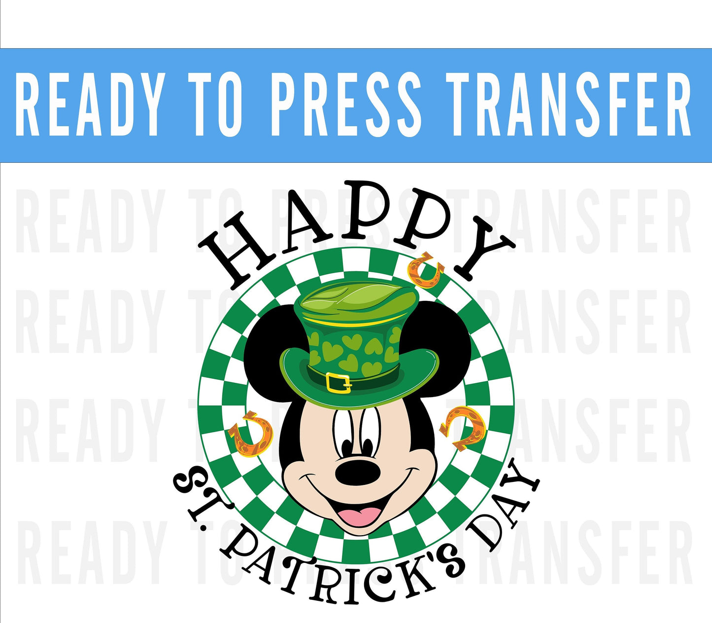 St Patricks Day Mickey Checkered Transfer - Ready To Press - Transfers For Shirt - St Patricks Day Disney Transfers - Mickey Design Transfer