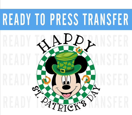 St Patricks Day Mickey Checkered Transfer - Ready To Press - Transfers For Shirt - St Patricks Day Disney Transfers - Mickey Design Transfer