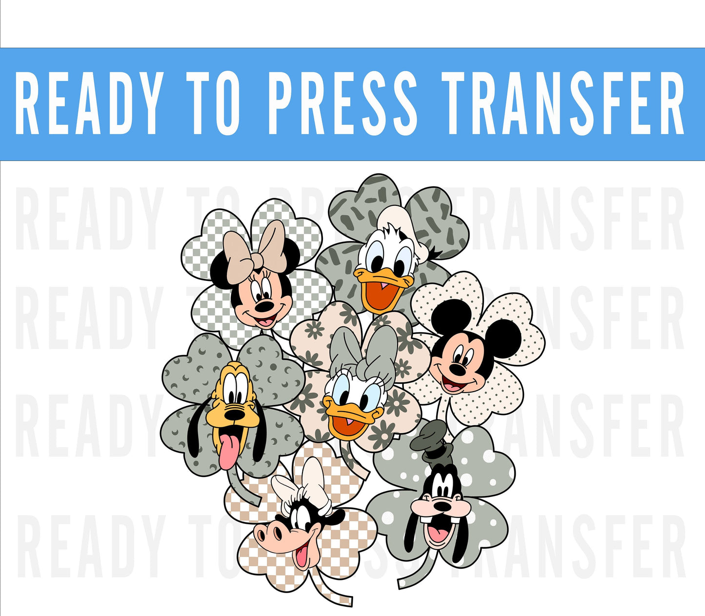 St Patricks Day Shamrock Checkered Transfer - Ready To Press - Transfer For Shirt - St Patricks Day Disney Transfer - Minnie Design Transfer