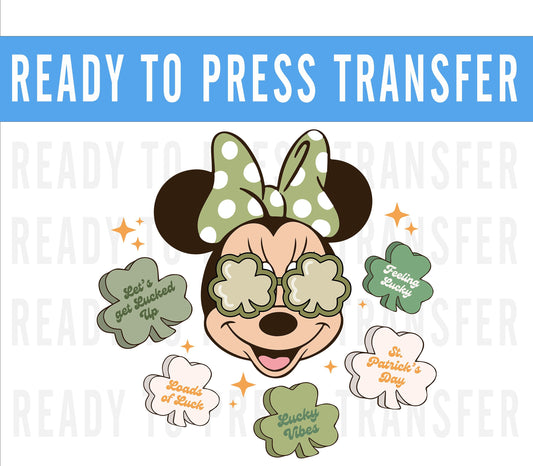 St Patricks Day Minnie Shamrock Transfer - Ready To Press - Transfers For Shirt - St Patricks Day Disney Transfers - Minnie Design Transfer