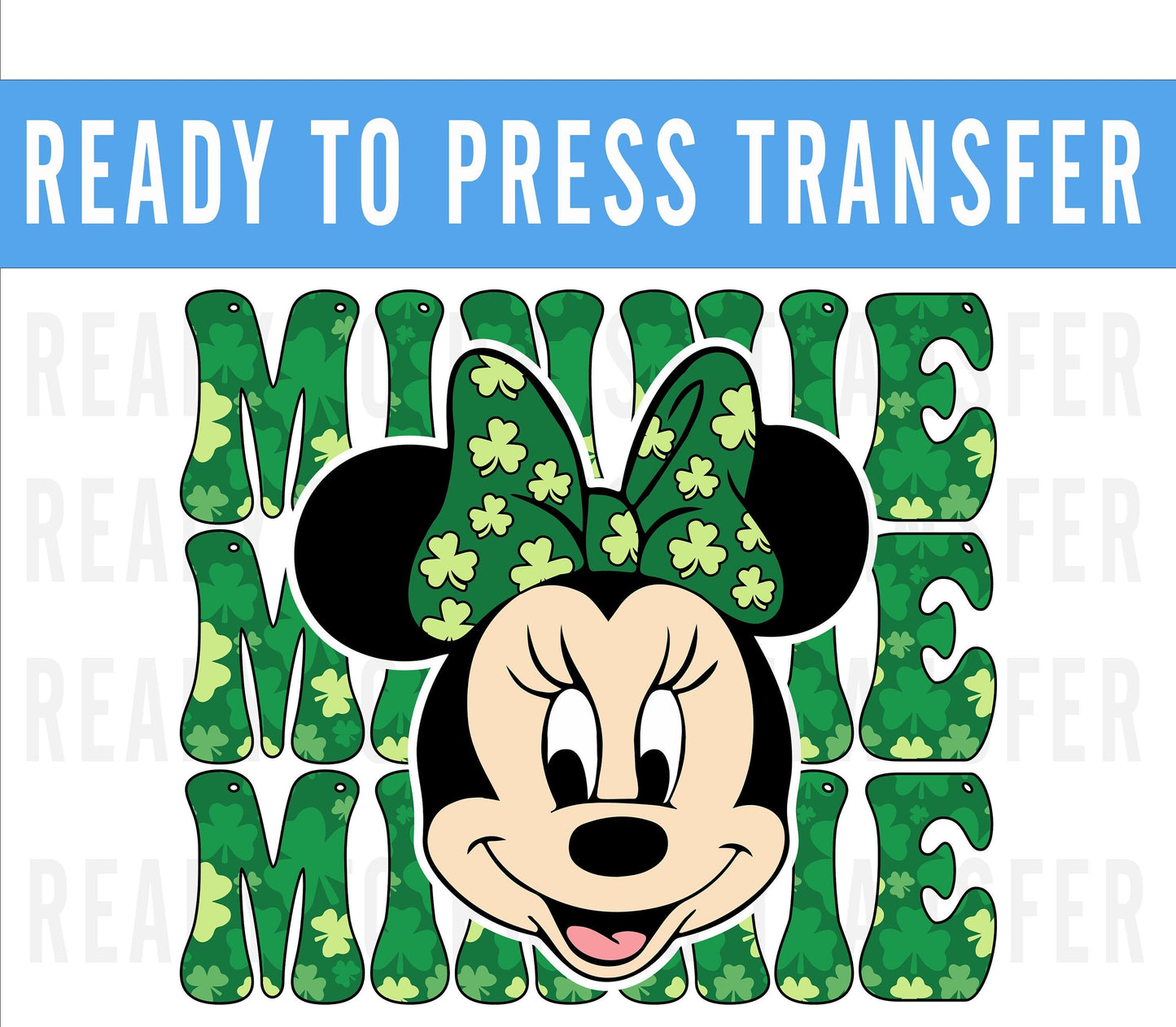 St Patricks Day Minnie Retro Transfer - Ready To Press - Transfers For Shirts - St Patricks Day Disney Transfers - Minnie Design Transfer