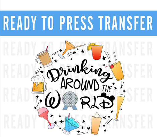 Drinking Around The World Epcot Iron On Decal Transfers - Ready To Press - Transfers For Shirts - Epcot Decal Transfer - DTF Decal Transfers