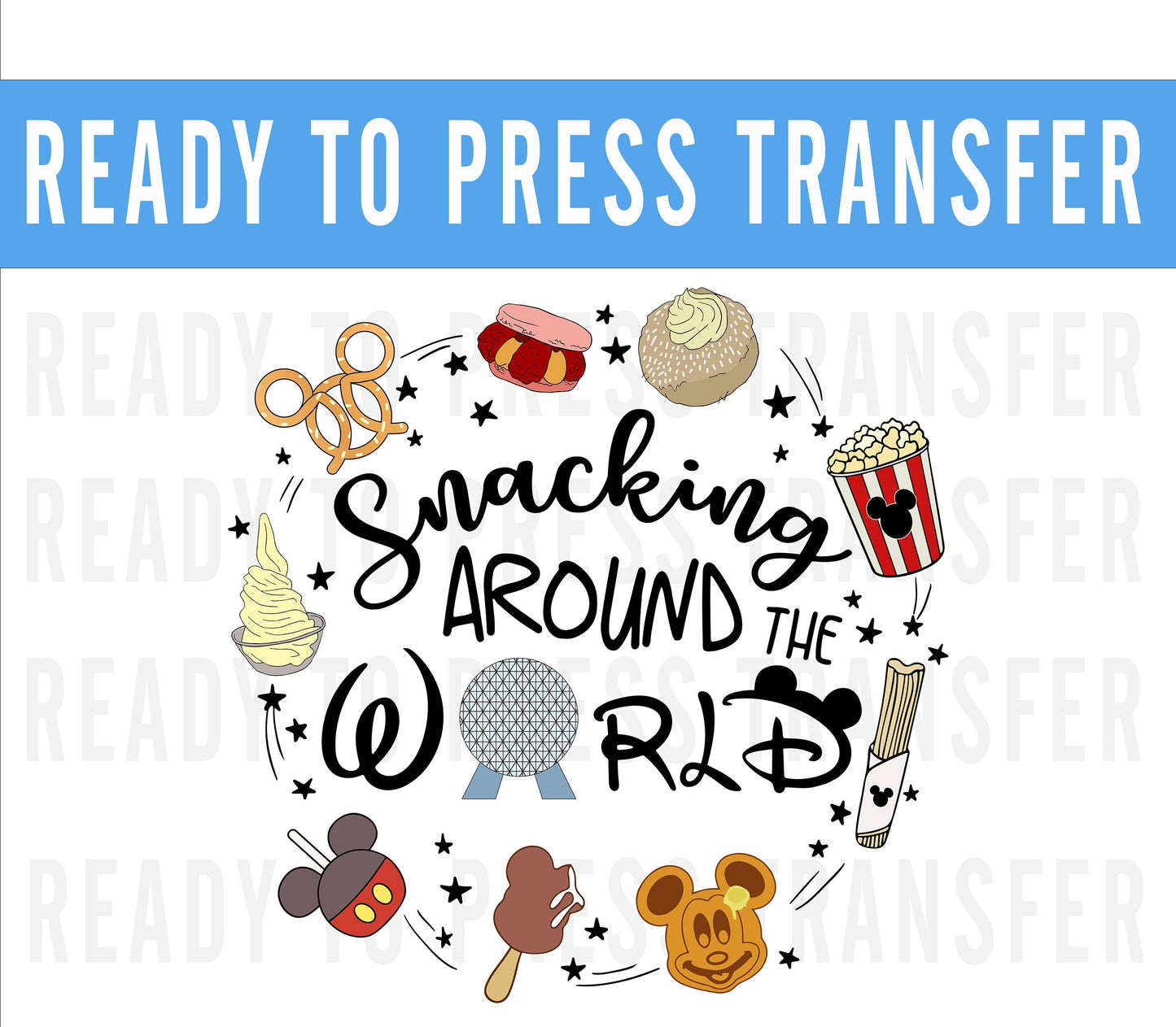 Snacking Around The World Epcot Iron On Decal Transfers - Ready To Press - Transfers For Shirts - Epcot Decal Transfer - DTF Decal Transfers