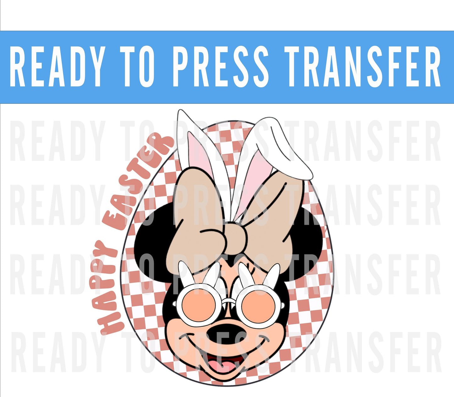 Checkered Egg Disney Easter Minnie Ready To Press Iron On Decal Transfers For Shirts - Valentines Disney Transfers - Valentines DTF Decal
