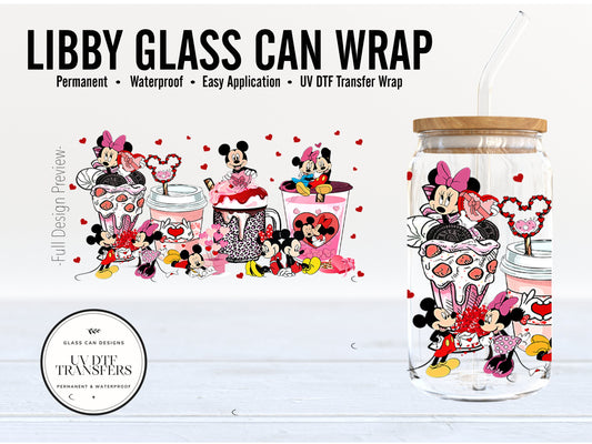 Disney Hot Cocoa Drinks Cup Wrap - Full Cup Wrap for 16oz. Glass Can | Permanent Adhesive UV DTF Vinyl | Ready to Apply | Libbey Glass Wrap