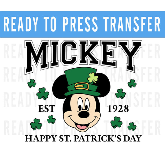 St Patricks Day Mickey Retro Transfer - Ready To Press - Transfers For Shirts - St Patricks Day Disney Transfers - Mickey Design Transfer