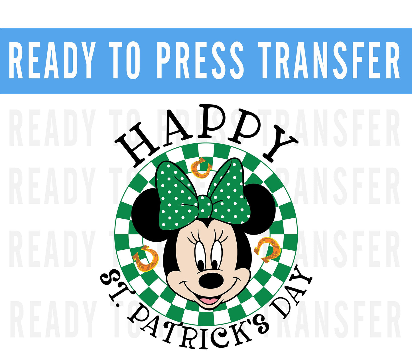 St Patricks Day Minnie Checkered Transfer - Ready To Press - Transfers For Shirt - St Patricks Day Disney Transfers - Minnie Design Transfer