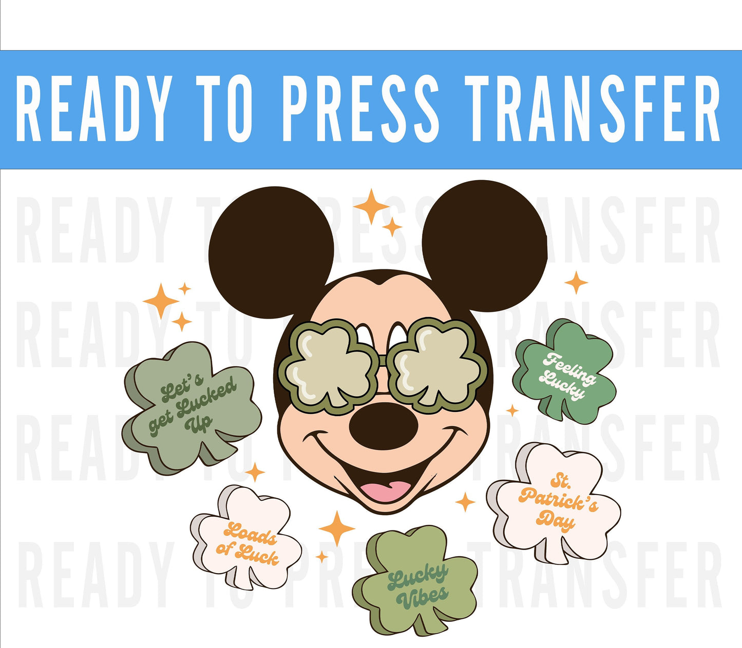 St Patricks Day Mickey Shamrock Transfer - Ready To Press - Transfers For Shirt - St Patricks Day Disney Transfers - Mickey Design Transfer