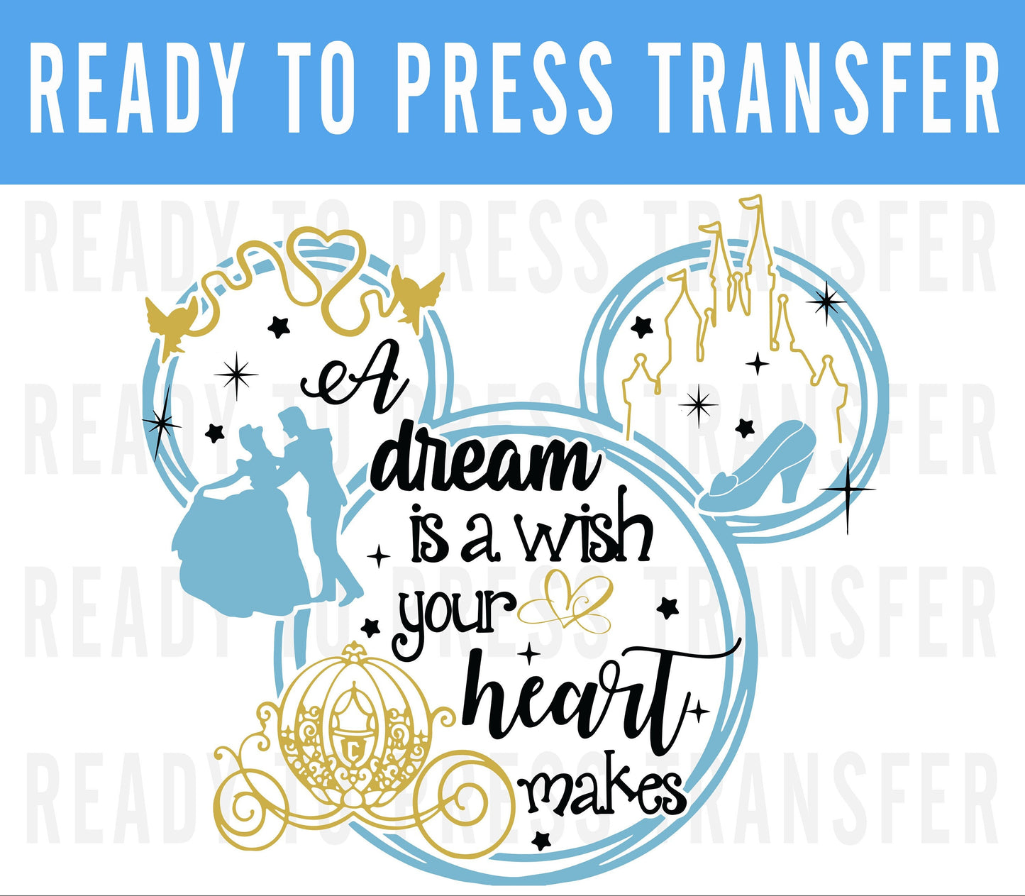 Disney Cinderella Inspired Mickey Head Design - Disney DTF Iron On Decals - Disney Shirt - Disneyworld Matching Shirt -Magic Kingdom