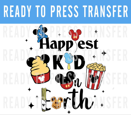 Disney Happiest Kid On Earth DTF Iron On Transfer - Disney Iron On - Disney Shirt - Disneyworld Matching Shirt - Disneyland Matching Shirt