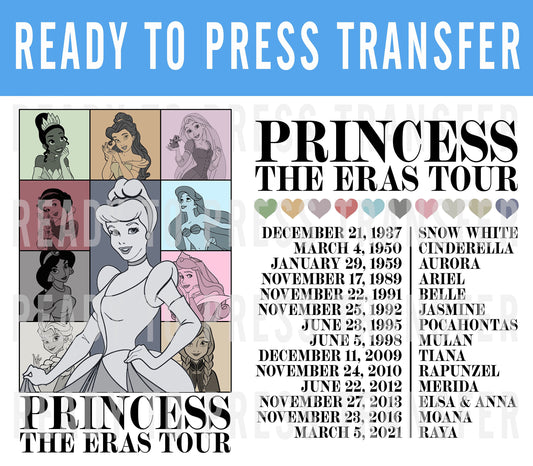 Princess Eras Tour Concert Transfer - Ready To Press - Transfers For Shirts - Princess Disney Transfers - DTF Decal - Concert Princess Tour