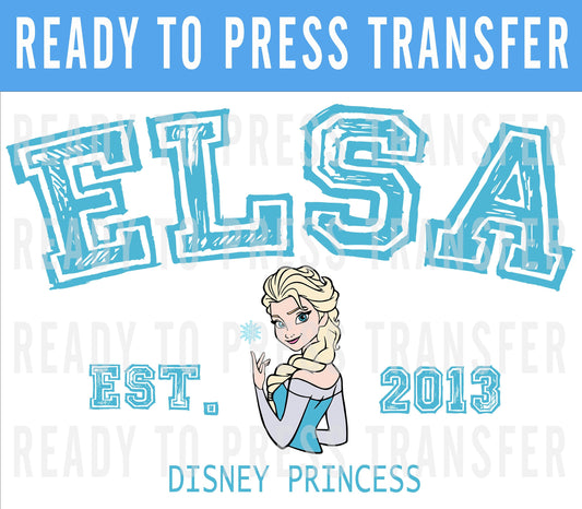 Princess University Disney Transfer - Ready To Press - Transfers For Shirts - Princess Disney DTF Transfers - DTF Decal - Elsa Iron On Decal