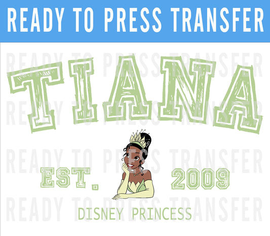 Princess University Disney Transfer - Ready To Press - Transfers For Shirts - Princess Disney DTF Transfer - DTF Decal - Tiana Iron On Decal