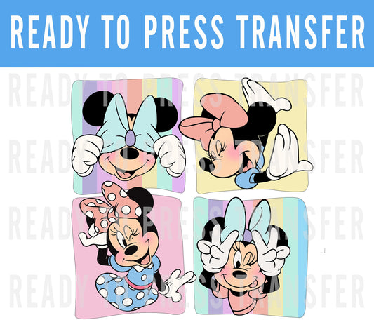 Minnie Pastel Color DTF Decal Transfer - Ready To Press - Transfers For Shirts - Minnie Retro Disney DTF Transfers