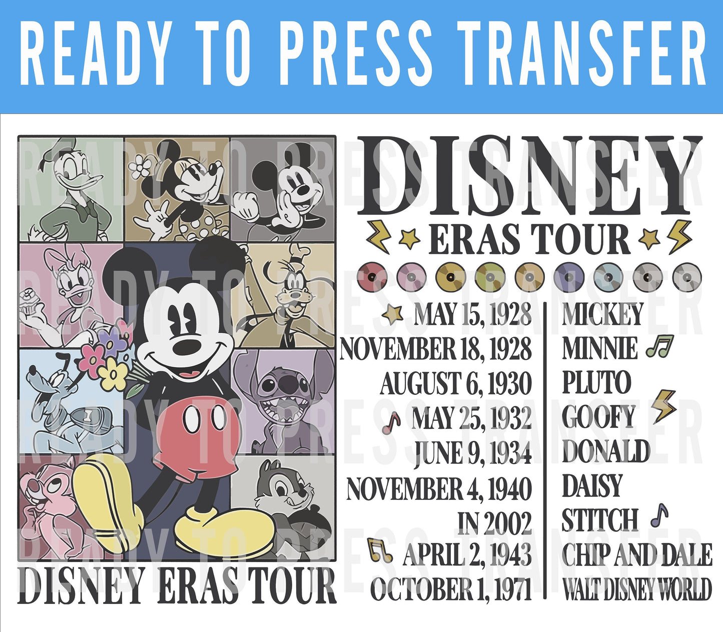 Disney Eras Tour DTF Transfer - Ready To Press - Transfers For Shirts - Disney Family Shirt - Concert Disney Eras Tour Group Shirt