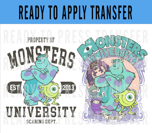 Monsters University Shirt Transfer - Ready To Press - Transfers For Shirt - Disney Transfer - Mickey Design Transfer - DTF Decal Transfers
